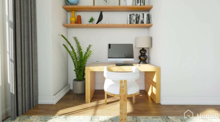 Nice wooden desk in a home office area, made with 3DByMe