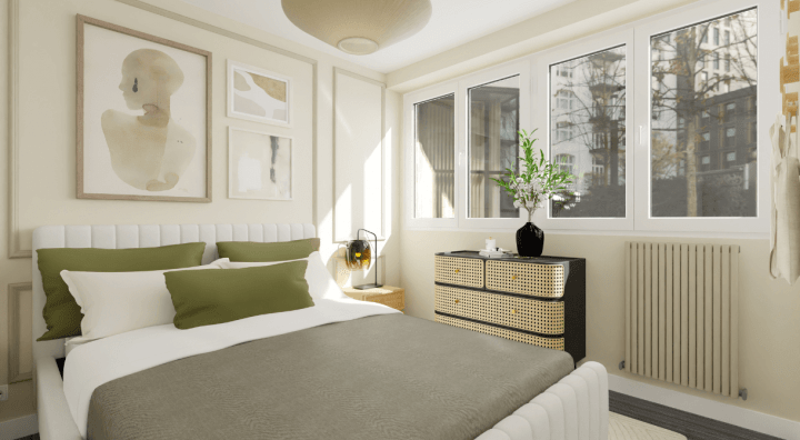 Green bedroom for a 2 bedroom apartment