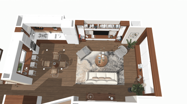 Unique 3D plan of living room layout to discover with Homebyme's planner