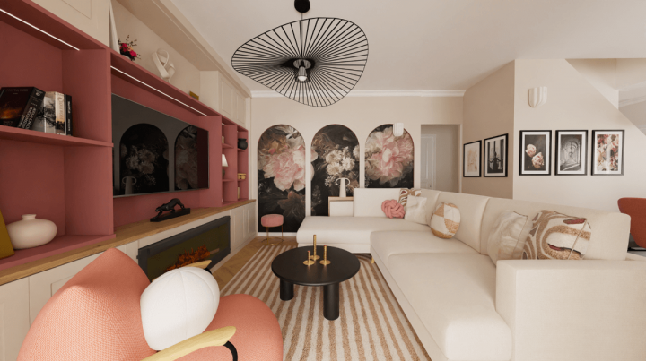 Unique pink and floral living room ideas layout to discover with Homebyme's community