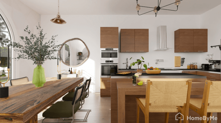 Well-balanced open layout kitchen plan