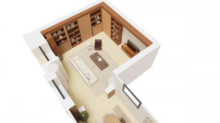 3d floor plan of a basement layout