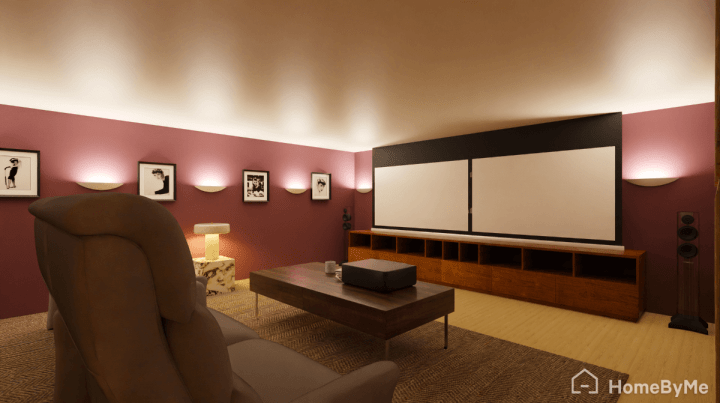 Media room in a basement plan