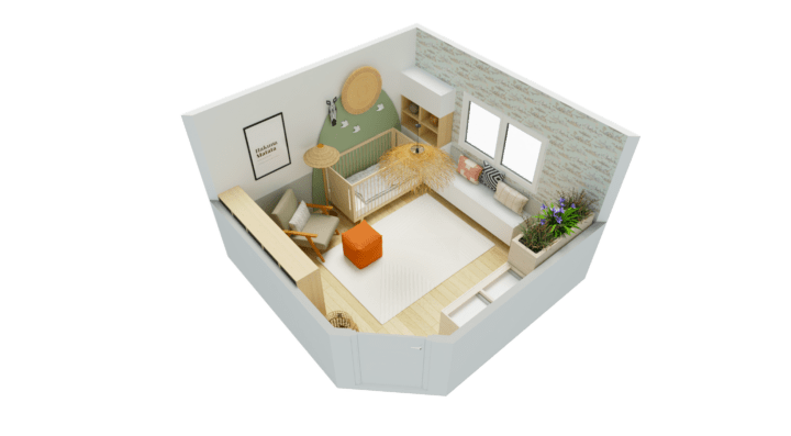 3D floor plan of a kid bedroom