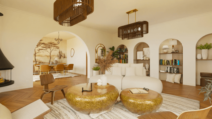 Living room 3D realistic view designed with a home design online planner