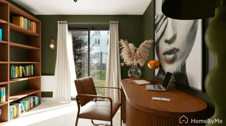 Classy green and brown office plan designed with the homebyme software