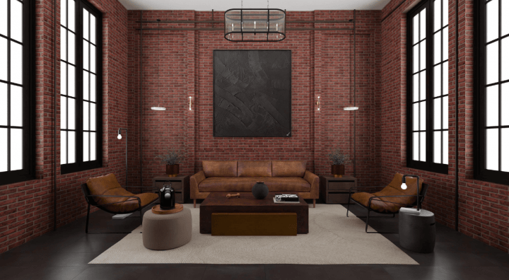 Red industrial living room