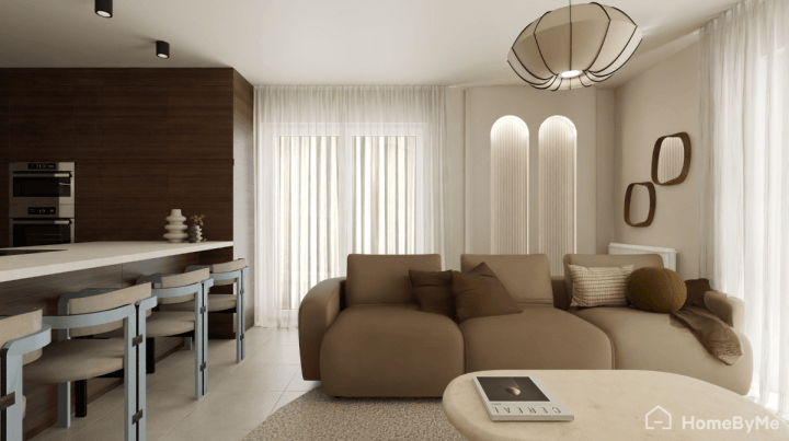Living room with brown materials and beige 2026 makeover