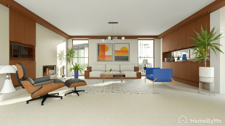 Big mid-century modern living room space