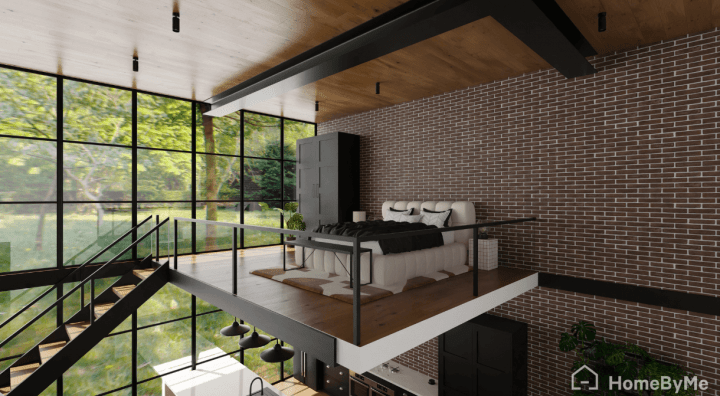 Open loft layout bedroom