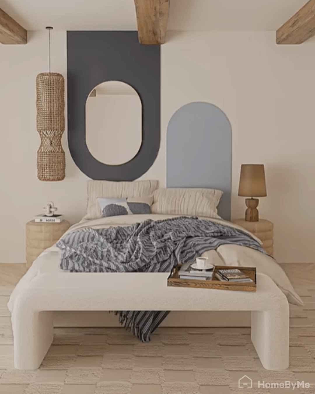 two-tone painted headboard with contrasting colors