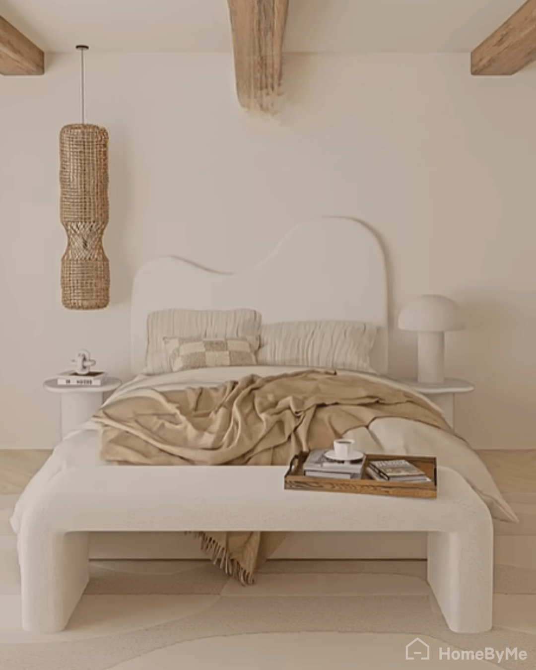 painted headboard with natural organic shapes for a boho vibe