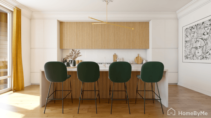 Single wall kitchen layout realistic rendearing designed with homebyme